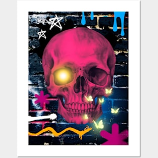 Pink Skull Graffiti Posters and Art